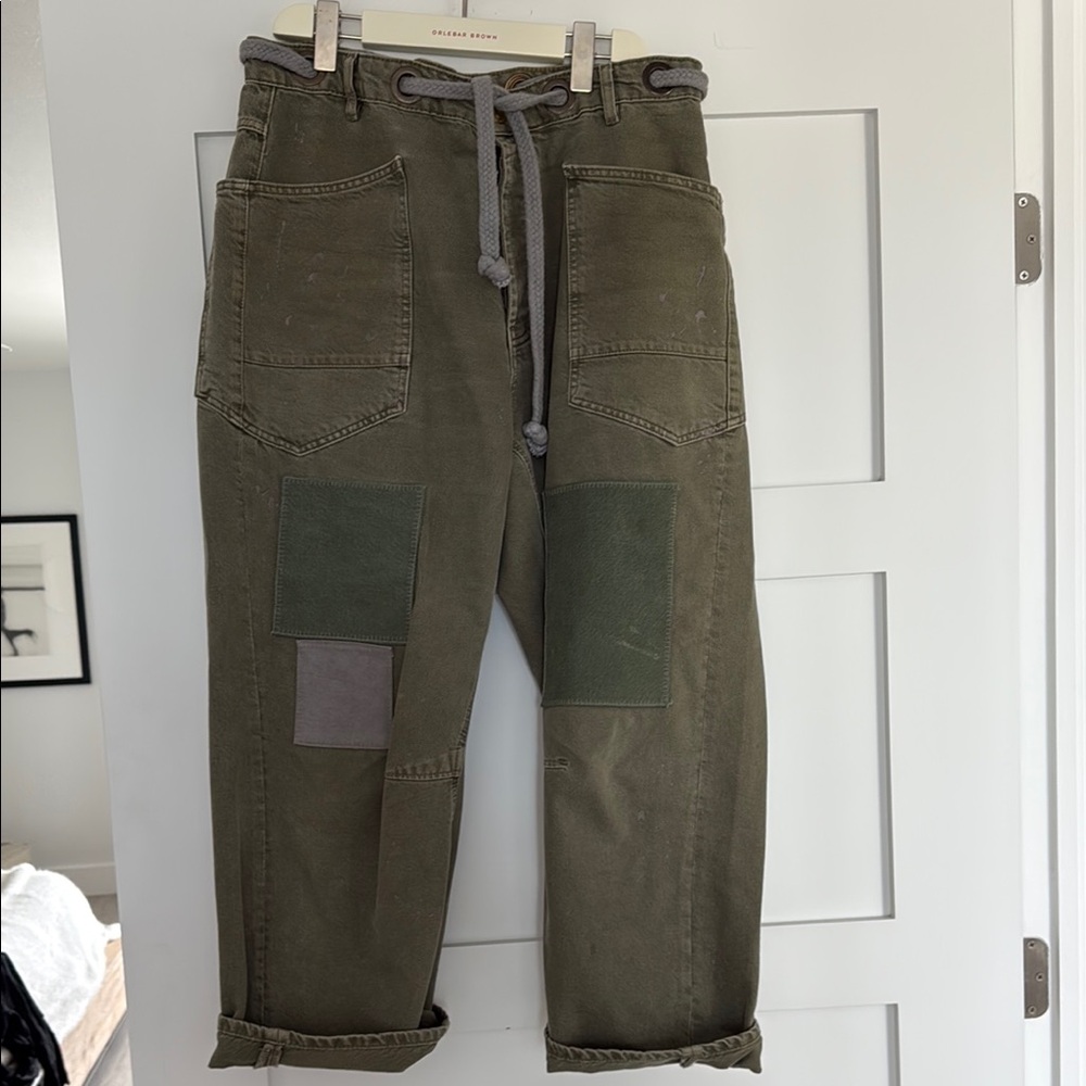 Free People Green Wide Leg Pants with Distinctive Patchwork